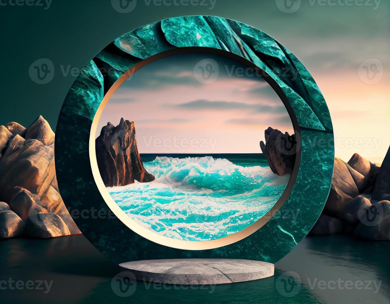 Abstract 3d podium for product presentation with geometric shapes, Empty round podium,Platforms for product presentation show new product background. photo