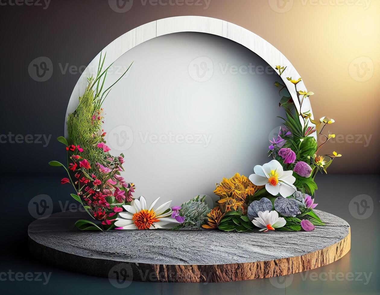 Abstract 3d podium for product presentation with geometric shapes, Empty round podium,Platforms for product presentation show new product background. photo