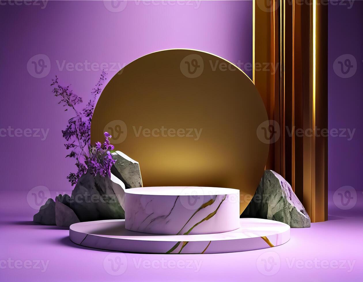 Abstract 3d podium for product presentation with geometric shapes, Empty round podium,Platforms for product presentation show new product background. photo