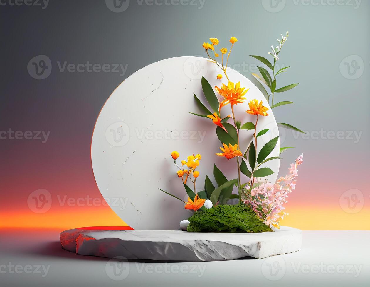 Abstract 3d podium for product presentation with geometric shapes, Empty round podium,Platforms for product presentation with shadows and light background. photo