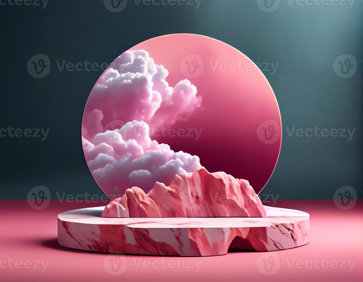 Abstract 3d podium for product presentation with geometric shapes, Empty round podium,Platforms for product presentation show new product background. photo
