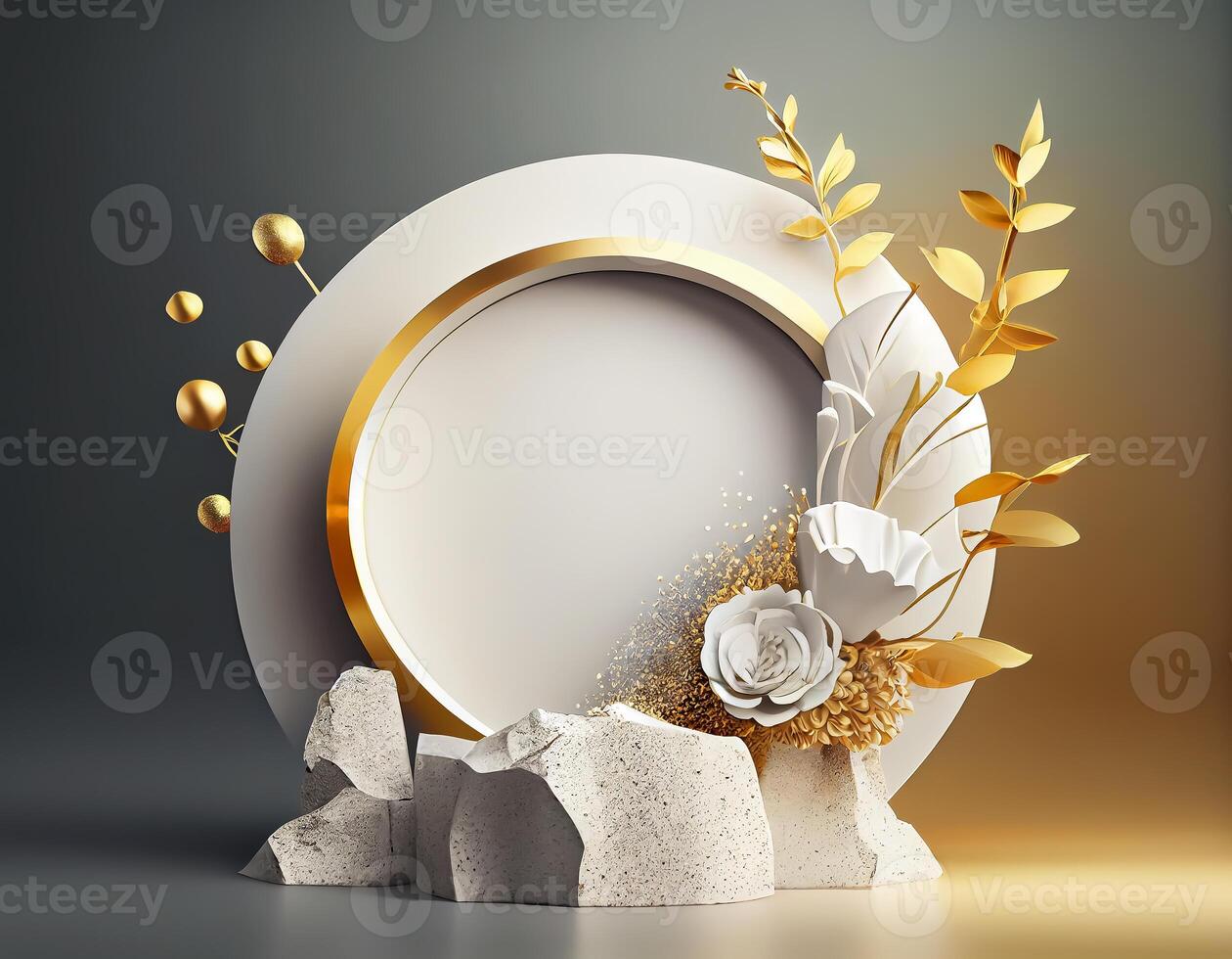 Abstract 3d podium for product presentation with geometric shapes, Empty round podium,Platforms for product presentation show new product background. photo