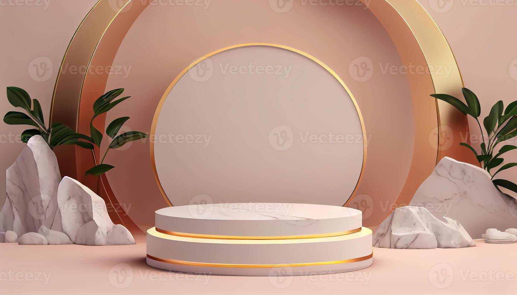 Abstract 3d podium for product presentation with geometric shapes, Empty round podium,Platforms for product presentation show new product background. photo