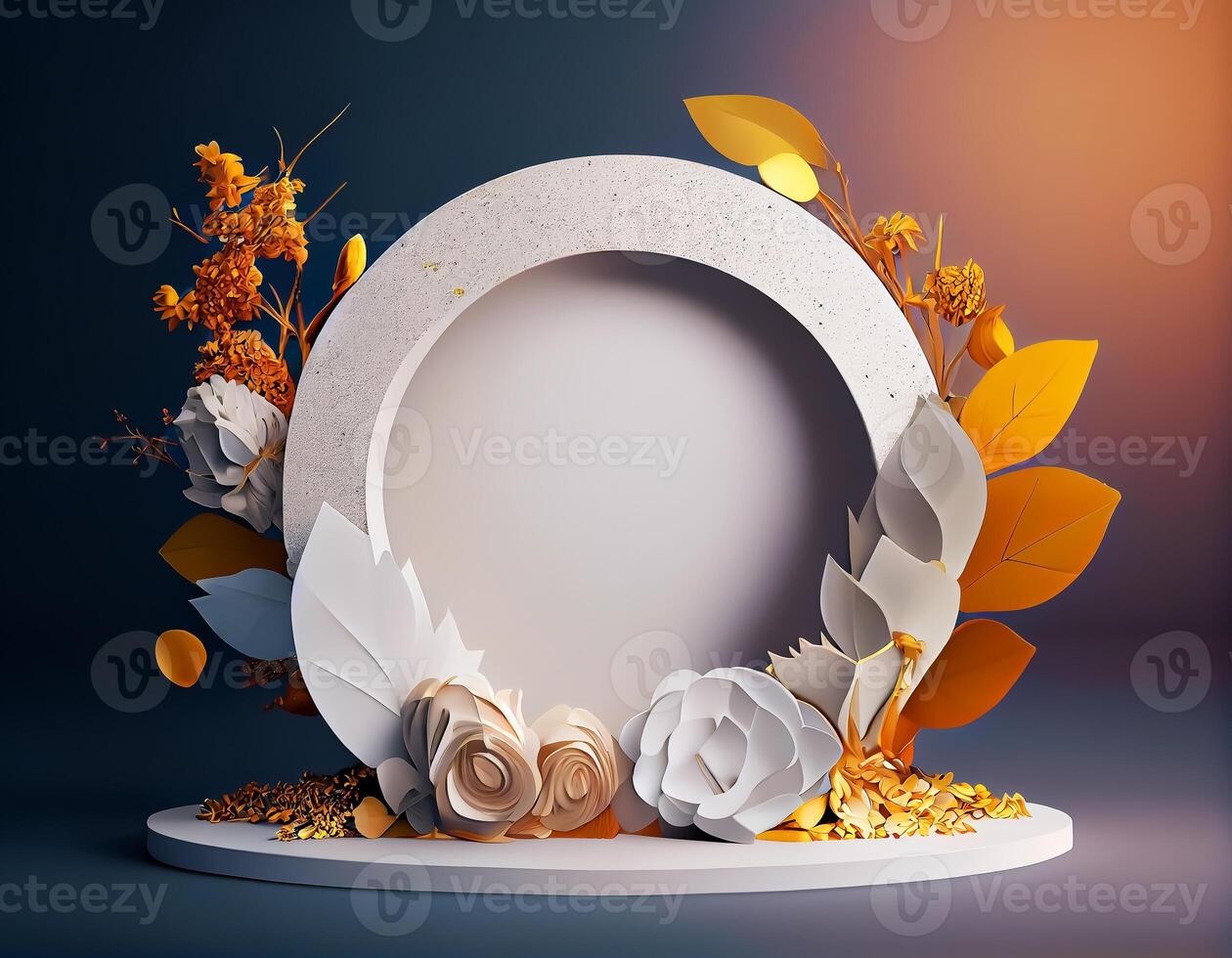 Abstract 3d podium for product presentation with geometric shapes, Empty round podium,Platforms for product presentation show new product background. photo