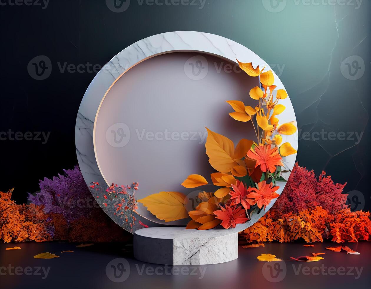 Abstract 3d podium for product presentation with geometric shapes, Empty round podium,Platforms for product presentation show new product background. photo
