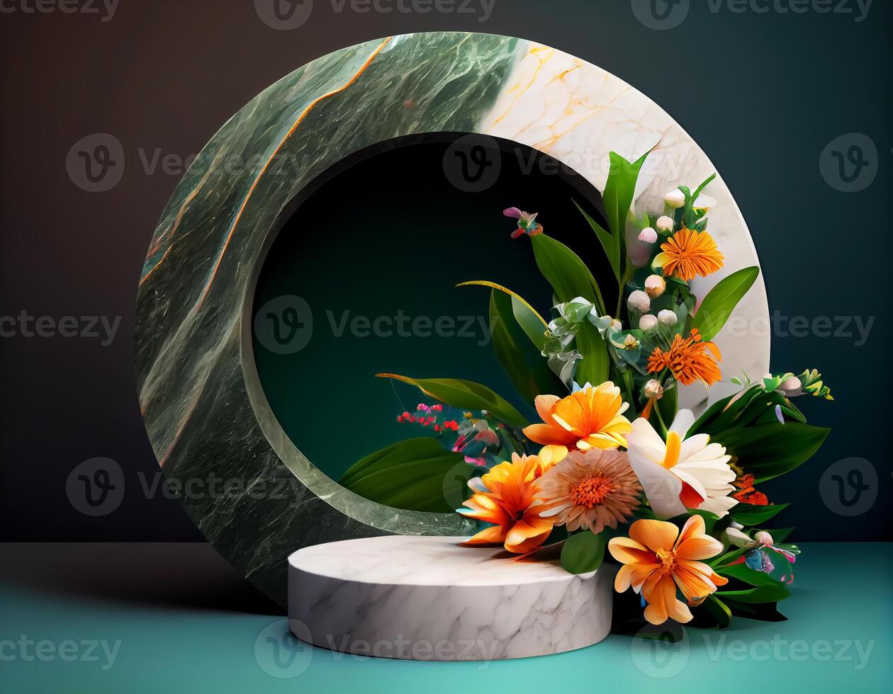 Abstract 3d podium for product presentation with geometric shapes, Empty round podium,Platforms for product presentation show new product background. photo