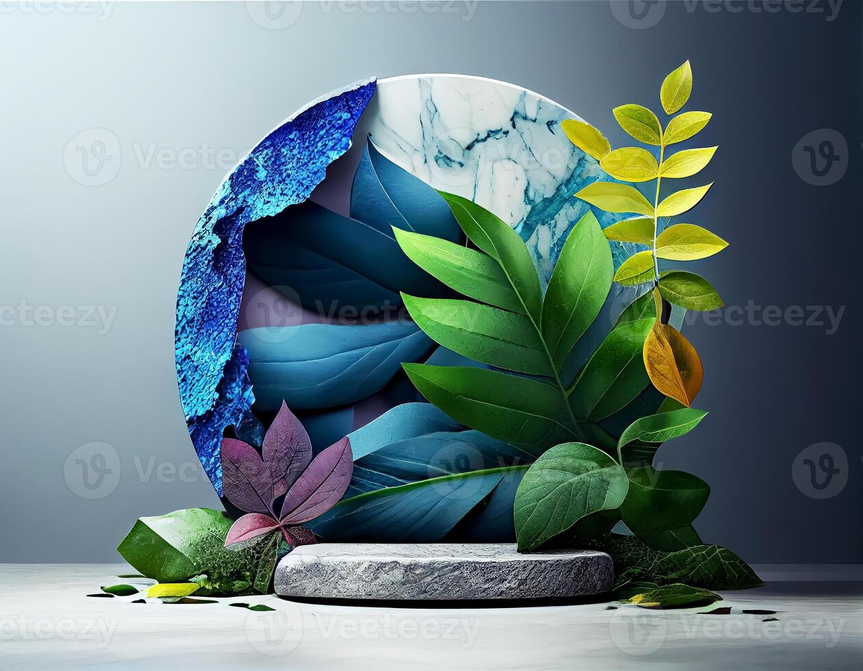 Abstract 3d podium for product presentation with geometric shapes, Empty round podium,Platforms for product presentation show new product background. photo