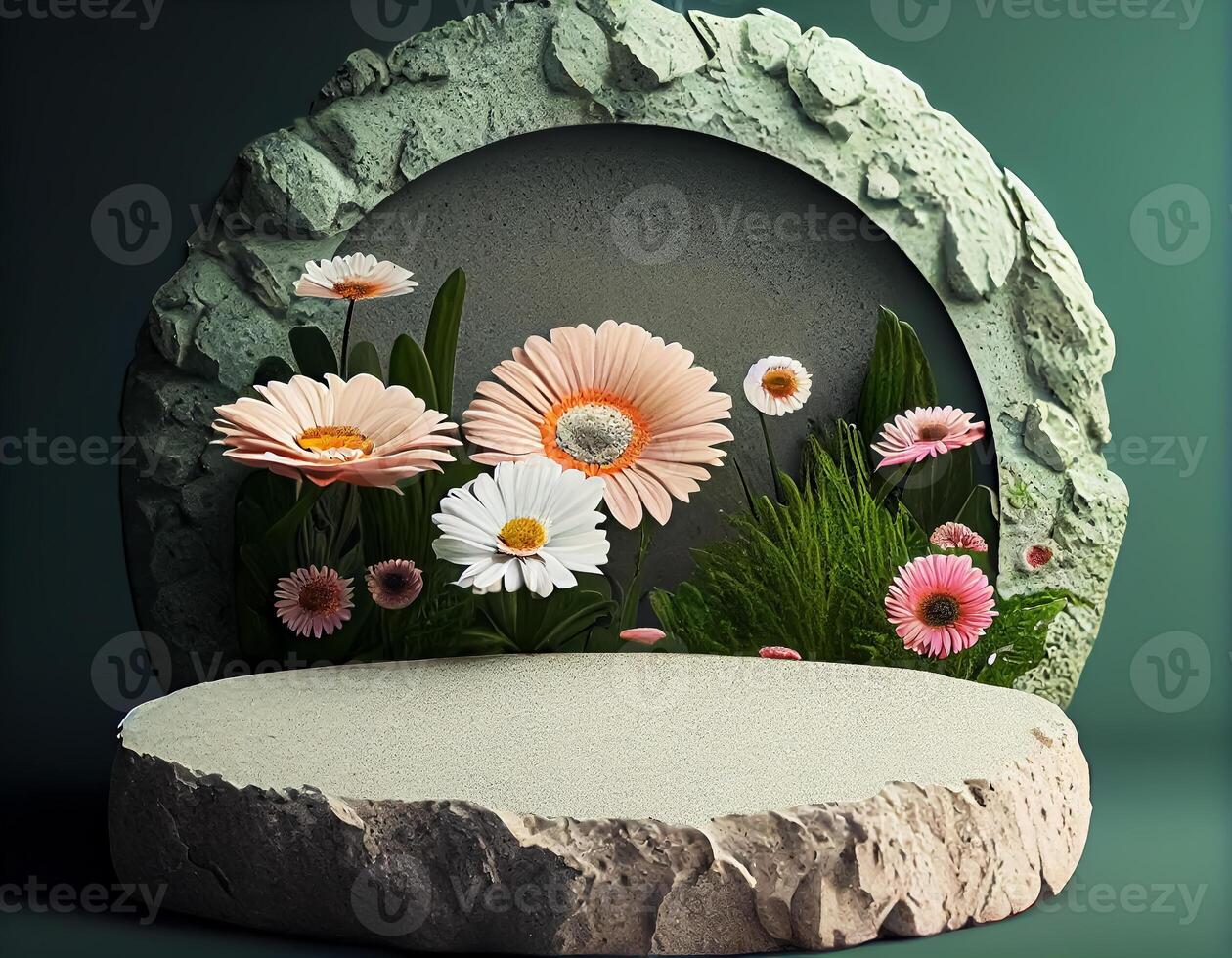 Abstract 3d podium for product presentation with geometric shapes, Empty round podium,Platforms for product presentation show new product background. photo