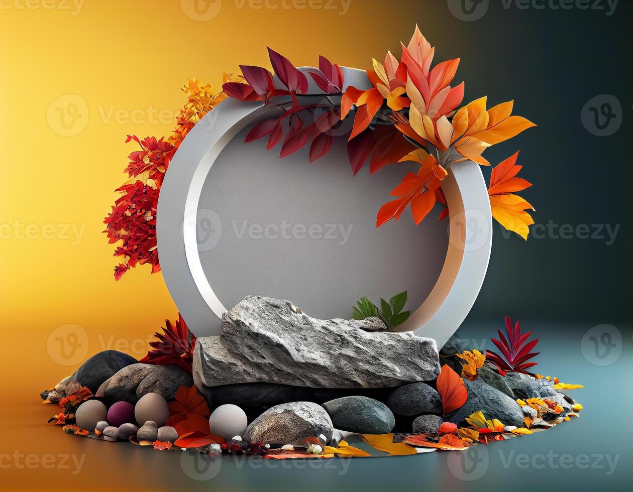 Abstract 3d podium for product presentation with geometric shapes, Empty round podium,Platforms for product presentation show new product background. photo