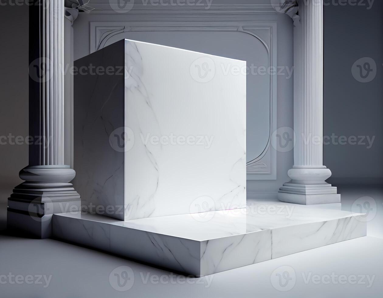 Abstract 3d podium for product presentation with geometric shapes, Empty round podium,Platforms for product presentation with shadows and light background. photo