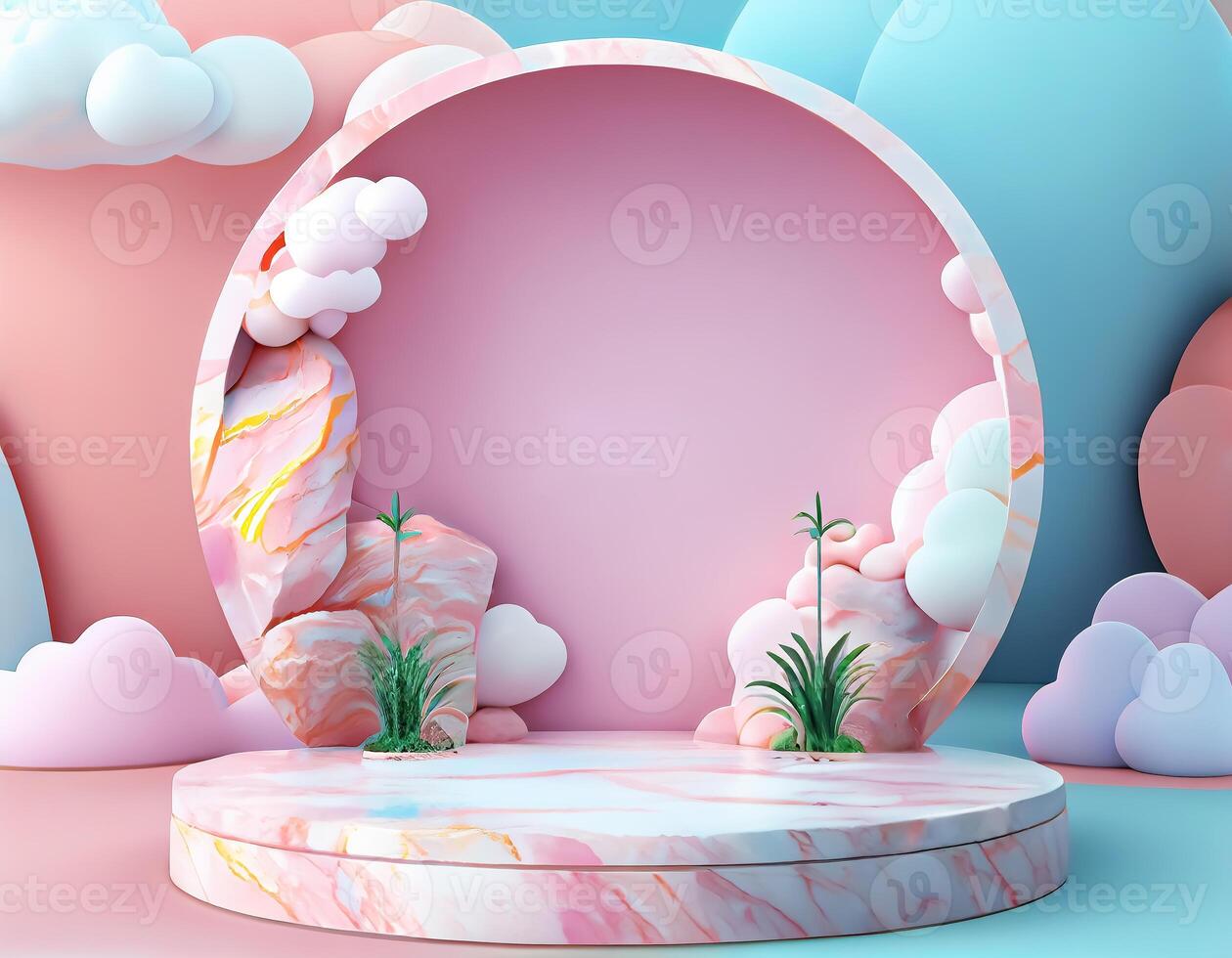Abstract 3d podium for product presentation with geometric shapes, Empty round podium,Platforms for product presentation show new product background. photo