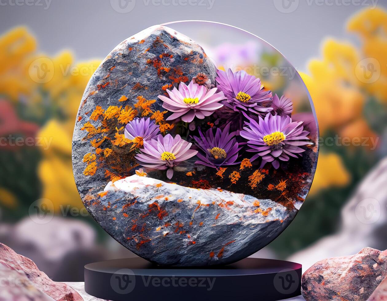 Abstract 3d podium for product presentation with geometric shapes, Empty round podium,Platforms for product presentation show new product background. photo