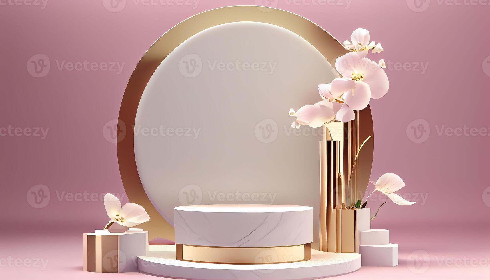 Abstract 3d podium for product presentation with geometric shapes, Empty round podium,Platforms for product presentation show new product background. photo
