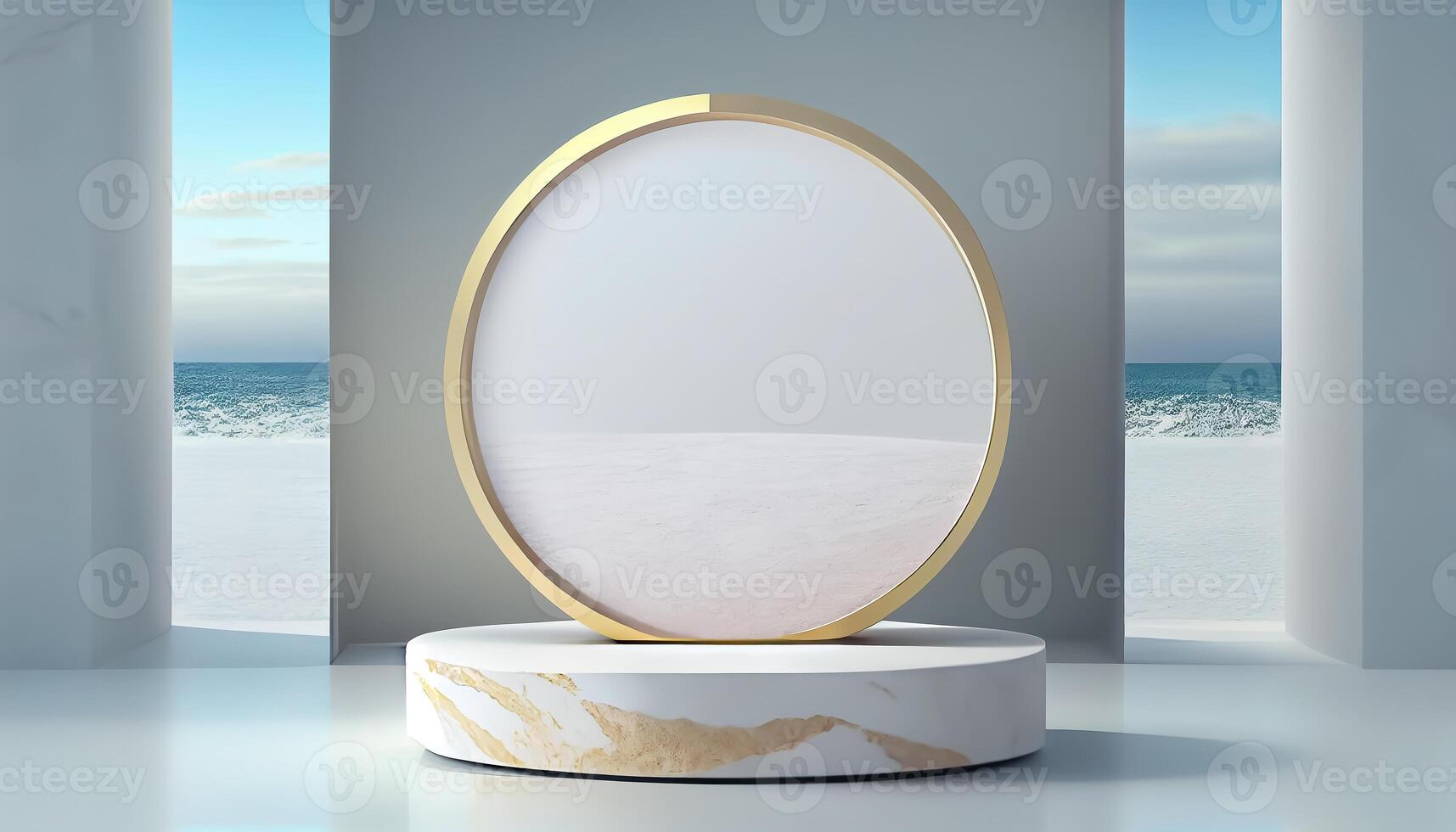 Abstract 3d podium for product presentation with geometric shapes, Empty round podium,Platforms for product presentation show new product background. photo