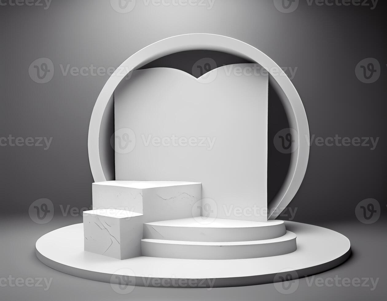 Abstract 3d podium for product presentation with geometric shapes, Empty round podium,Platforms for product presentation with shadows and light background. photo