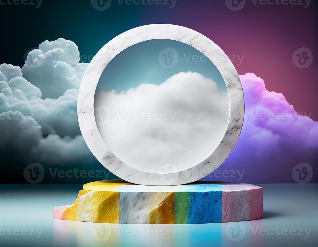 Abstract 3d podium for product presentation with geometric shapes, Empty round podium,Platforms for product presentation show new product background. photo