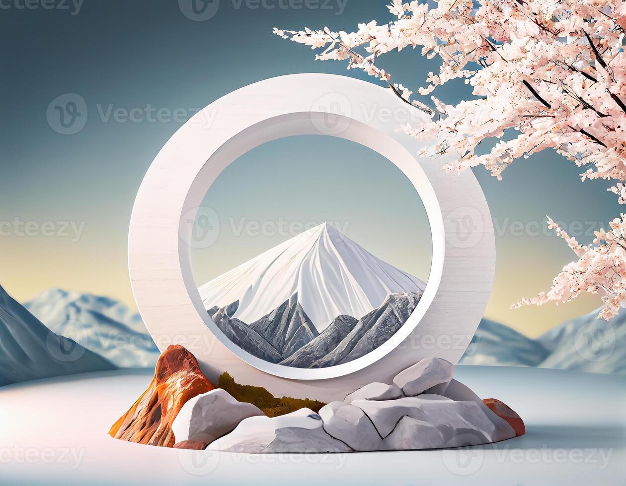 Abstract 3d podium for product presentation with geometric shapes, Empty round podium,Platforms for product presentation show new product background. photo