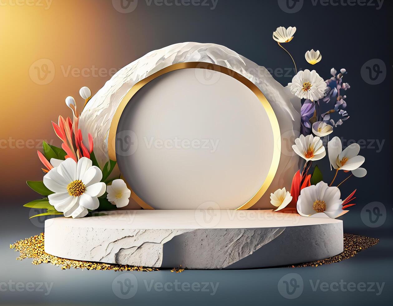 Abstract 3d podium for product presentation with geometric shapes, Empty round podium,Platforms for product presentation show new product background. photo