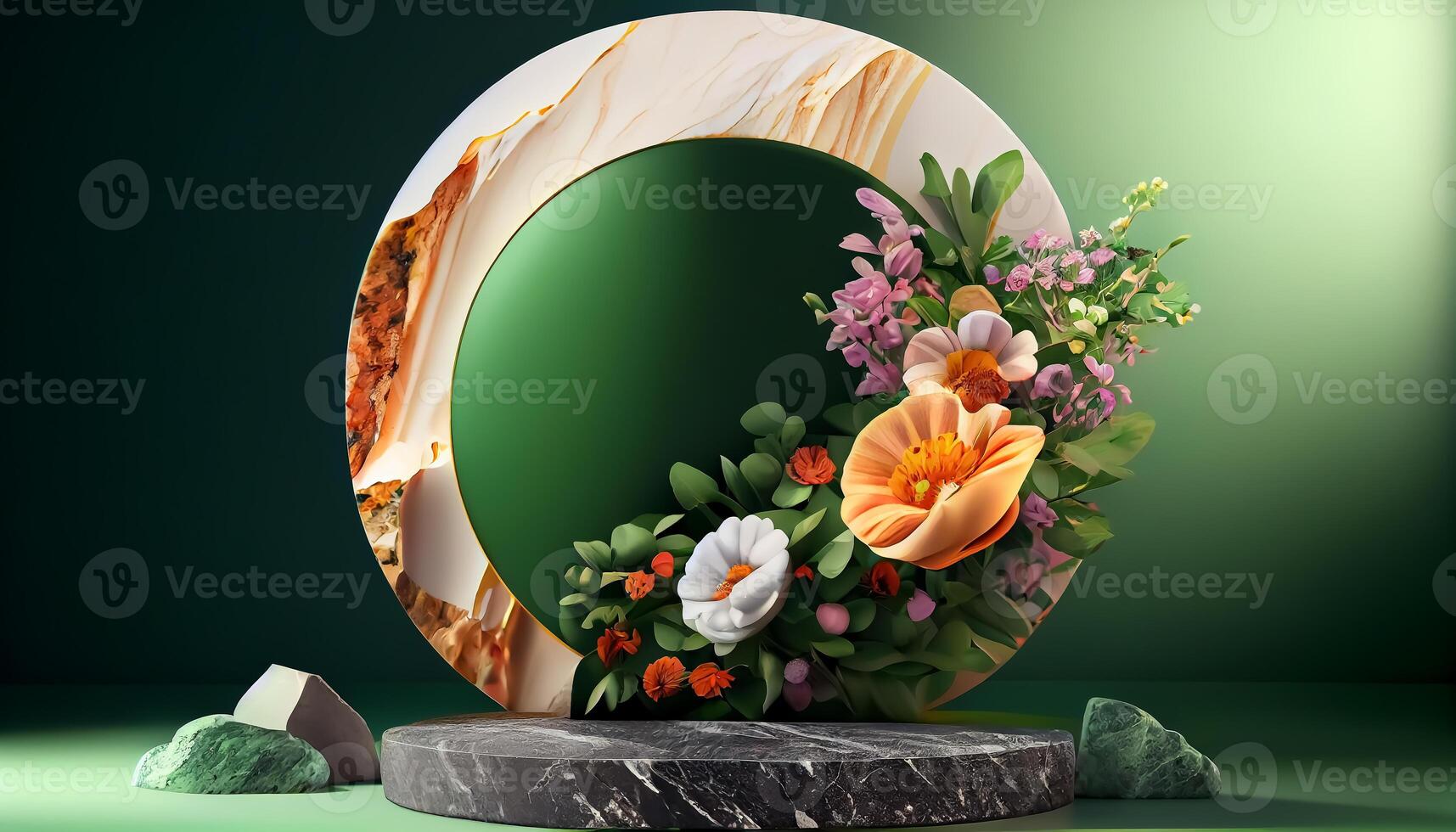 Abstract 3d podium for product presentation with geometric shapes, Empty round podium,Platforms for product presentation show new product background. photo