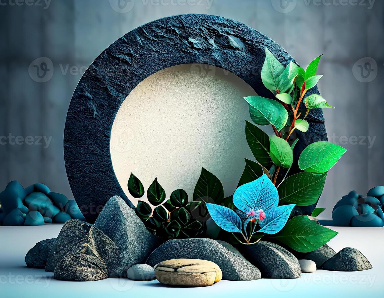 Abstract 3d podium for product presentation with geometric shapes, Empty round podium,Platforms for product presentation show new product background. photo