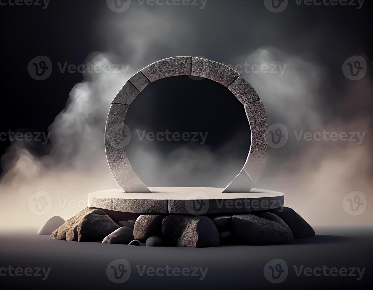 Abstract 3d podium for product presentation with geometric shapes, Empty round podium,Platforms for product presentation with shadows and light background. photo