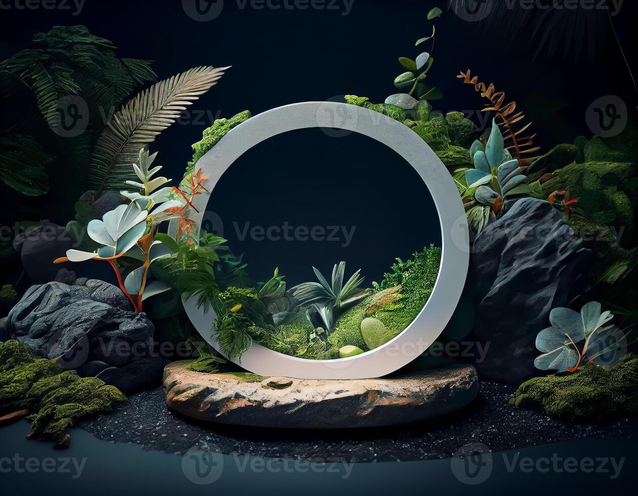 Abstract 3d podium for product presentation with geometric shapes, Empty round podium,Platforms for product presentation show new product background. photo