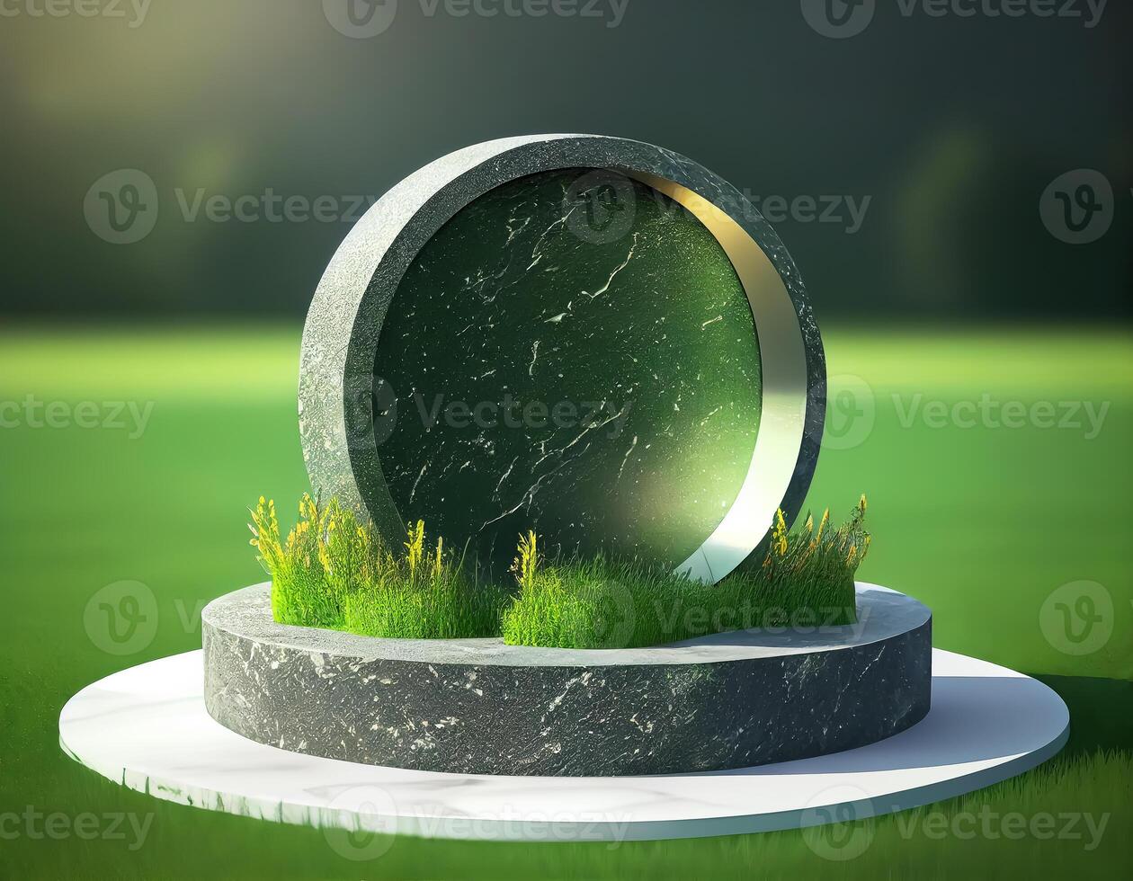 Abstract 3d podium for product presentation with geometric shapes, Empty round podium,Platforms for product presentation show new product background. photo