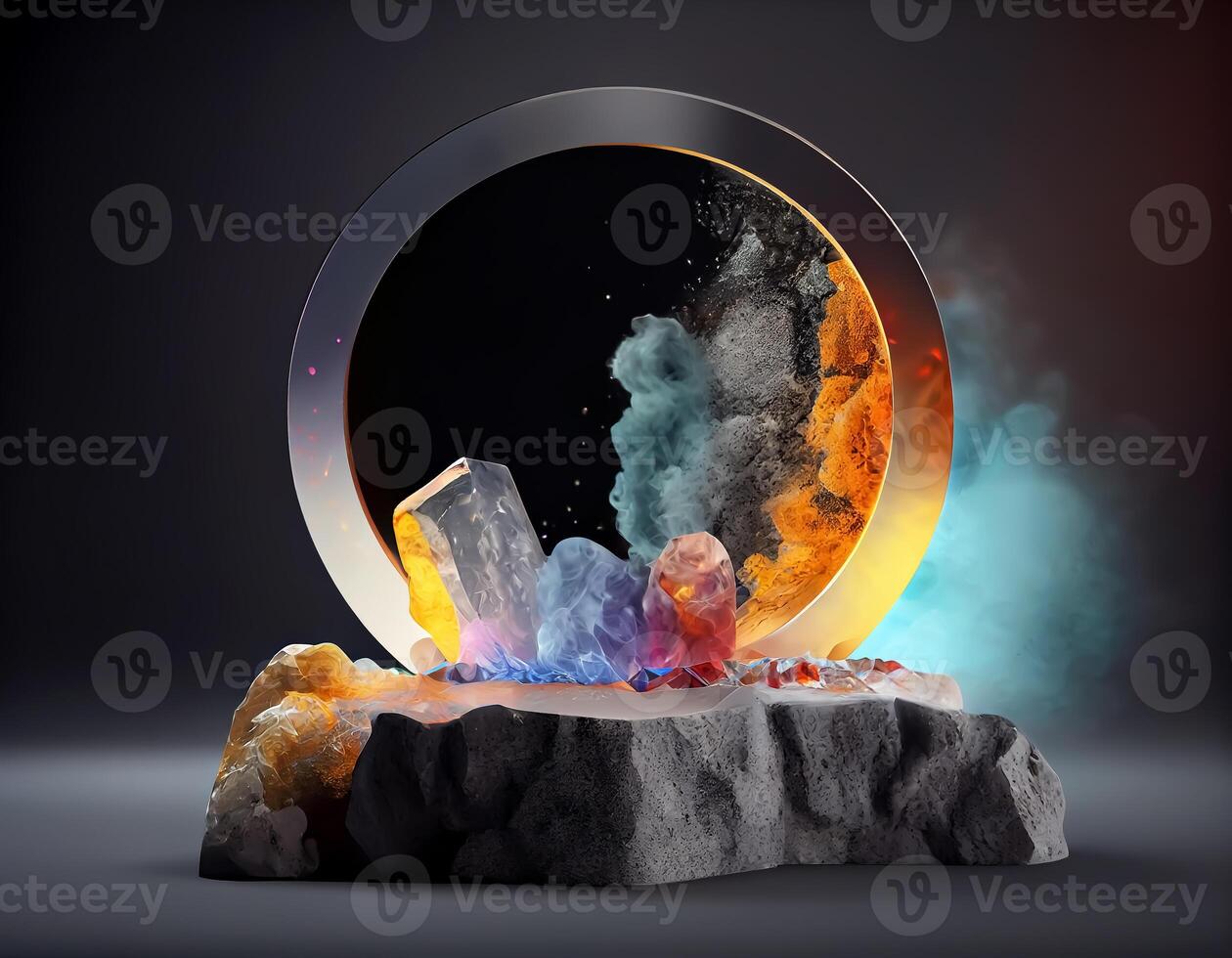 Abstract 3d podium for product presentation with geometric shapes, Empty round podium,Platforms for product presentation show new product background. photo