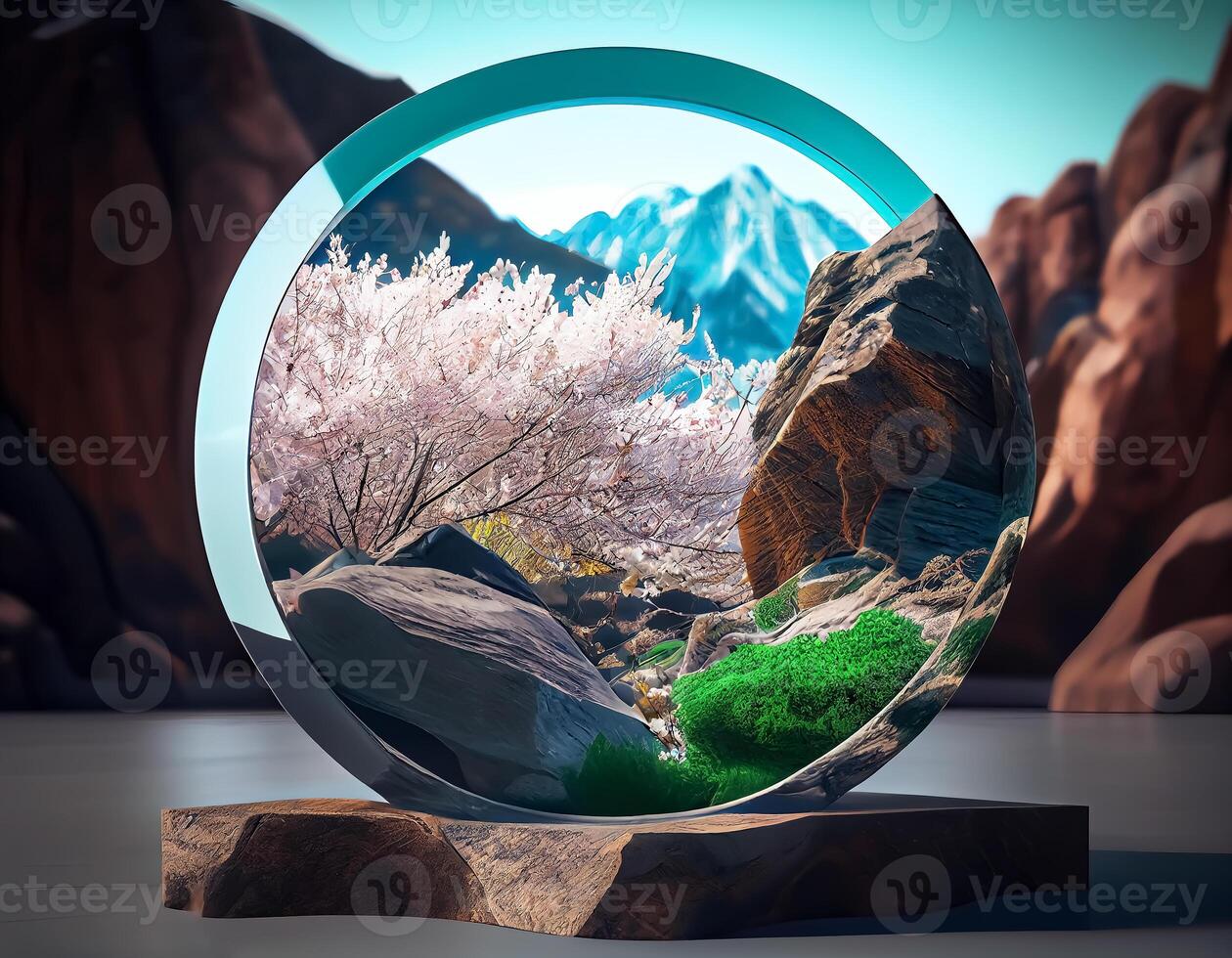 Abstract 3d podium for product presentation with geometric shapes, Empty round podium,Platforms for product presentation show new product background. photo