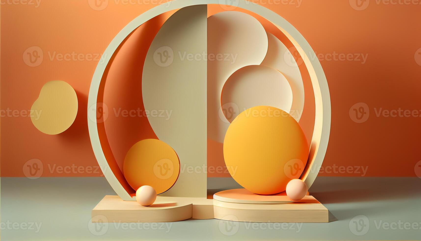 Abstract 3d podium for product presentation with geometric shapes, Empty round podium,Platforms for product presentation show new product background. photo