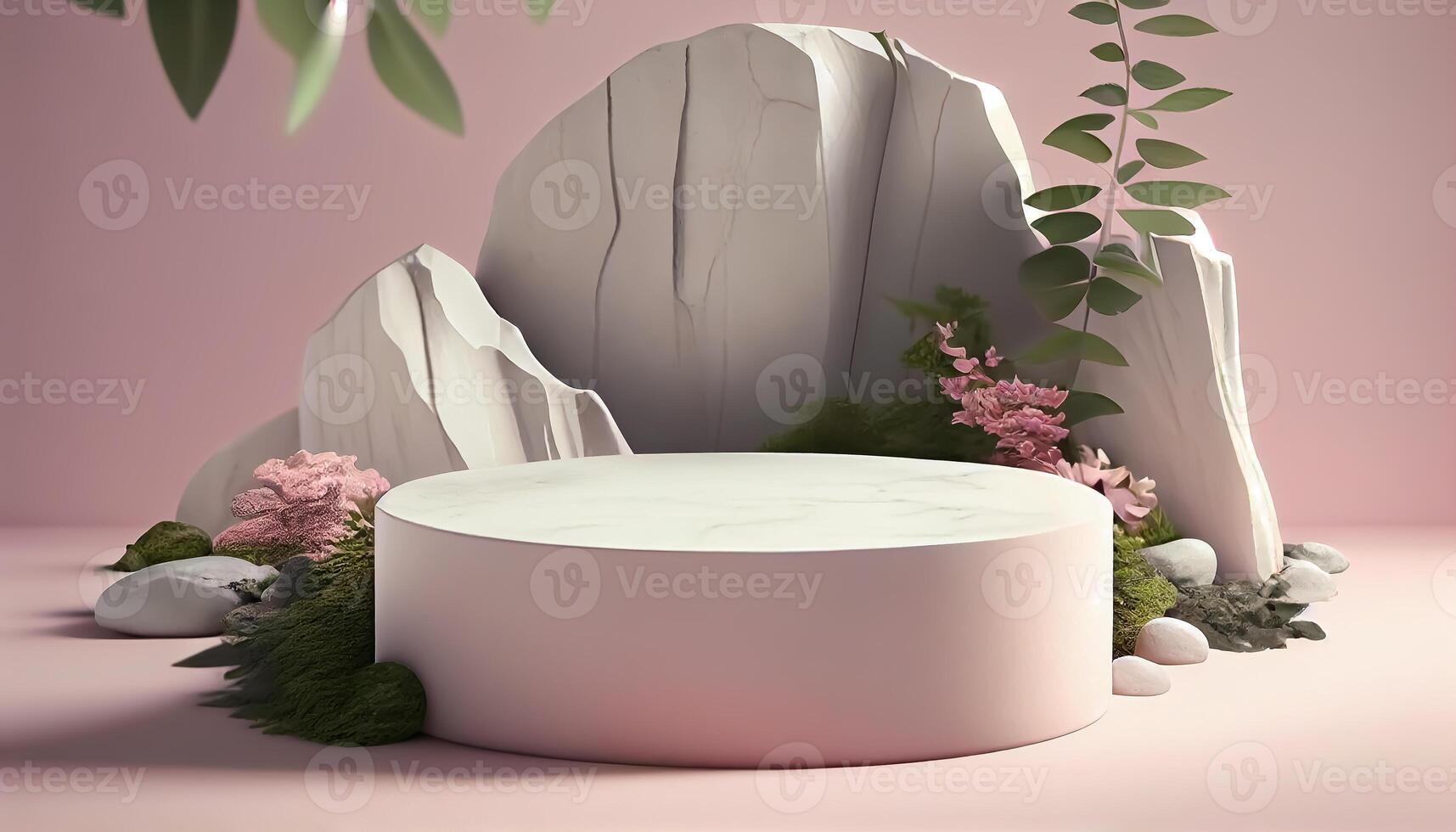 Abstract 3d podium for product presentation with geometric shapes, Empty round podium,Platforms for product presentation show new product background. photo