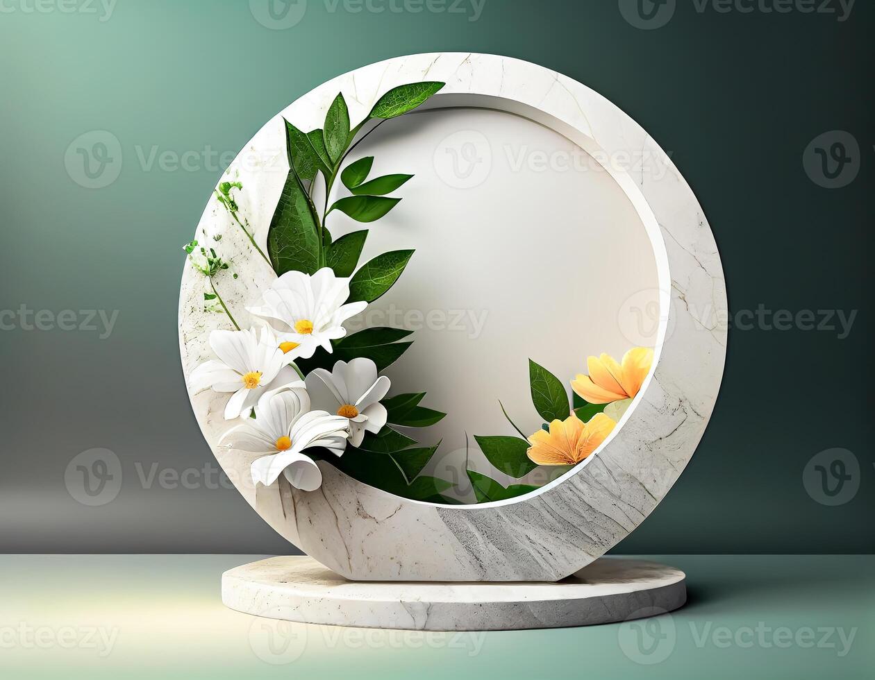 Abstract 3d podium for product presentation with geometric shapes, Empty round podium,Platforms for product presentation show new product background. photo