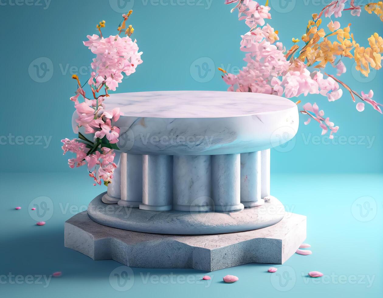 Abstract 3d podium for product presentation with geometric shapes, Empty round podium,Platforms for product presentation with shadows and light background. photo