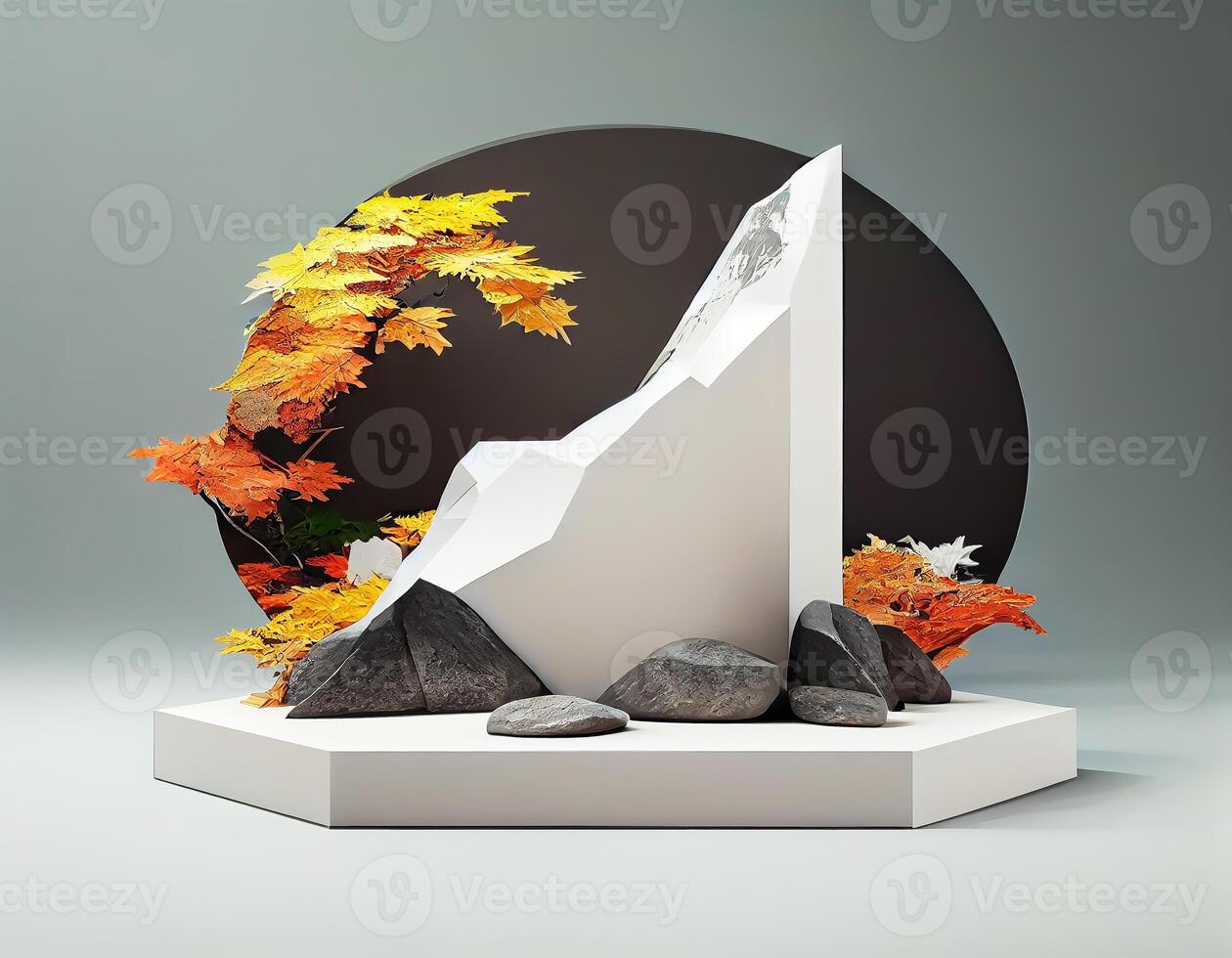Abstract 3d podium for product presentation with geometric shapes, Empty round podium,Platforms for product presentation show new product background. photo