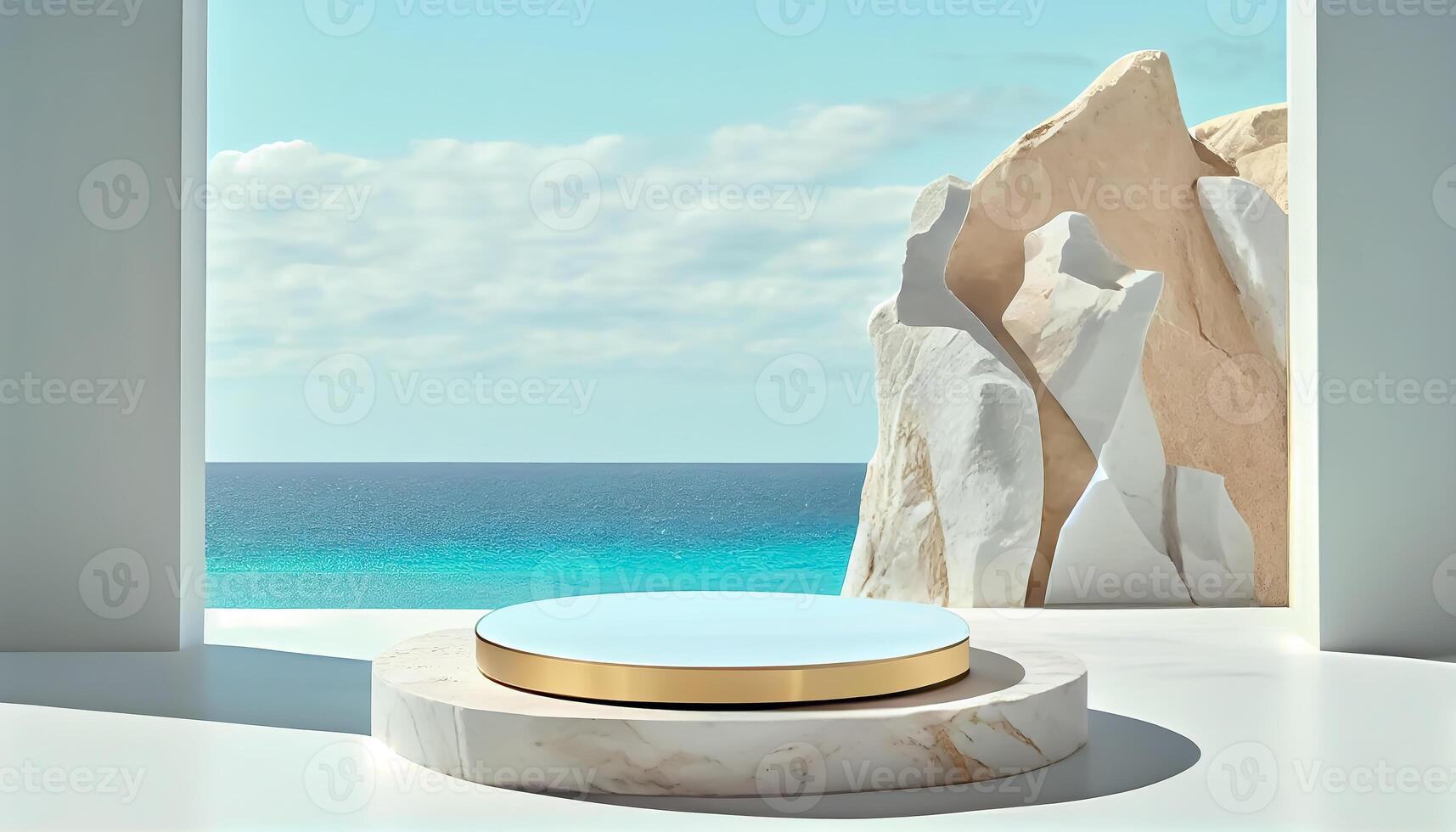 Abstract 3d podium for product presentation with geometric shapes, Empty round podium,Platforms for product presentation show new product background. photo