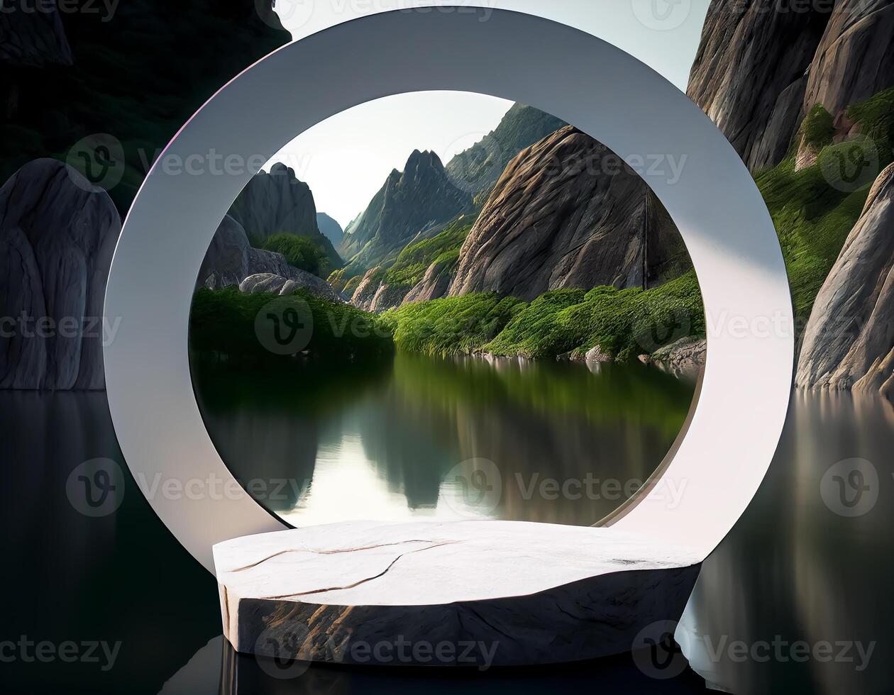 Abstract 3d podium for product presentation with geometric shapes, Empty round podium,Platforms for product presentation show new product background. photo