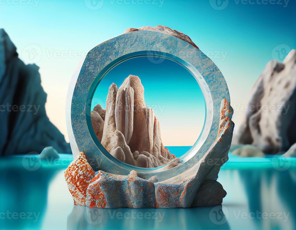 Abstract 3d podium for product presentation with geometric shapes, Empty round podium,Platforms for product presentation show new product background. photo