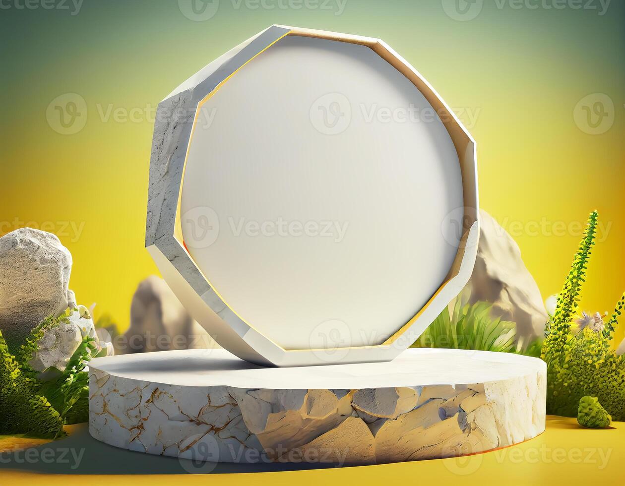Abstract 3d podium for product presentation with geometric shapes, Empty round podium,Platforms for product presentation with shadows and light background. photo