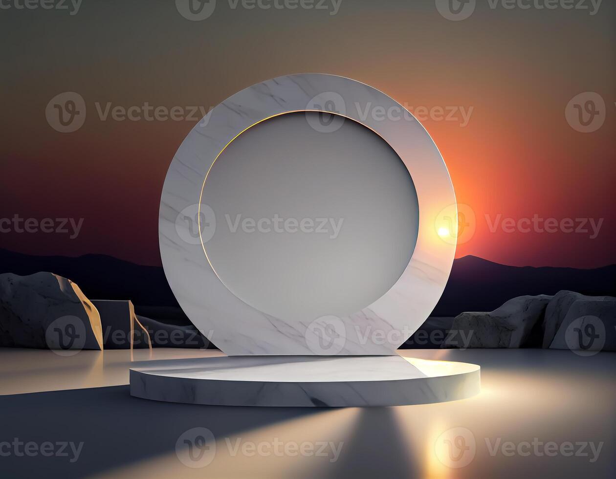 Abstract 3d podium for product presentation with geometric shapes, Empty round podium,Platforms for product presentation show new product background. photo