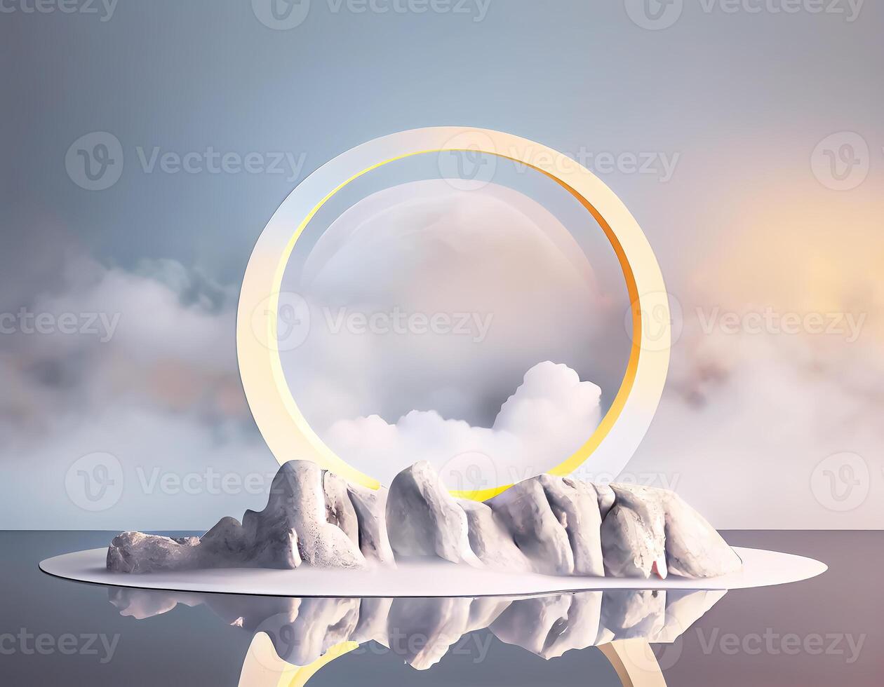 Abstract 3d podium for product presentation with geometric shapes, Empty round podium,Platforms for product presentation show new product background. photo