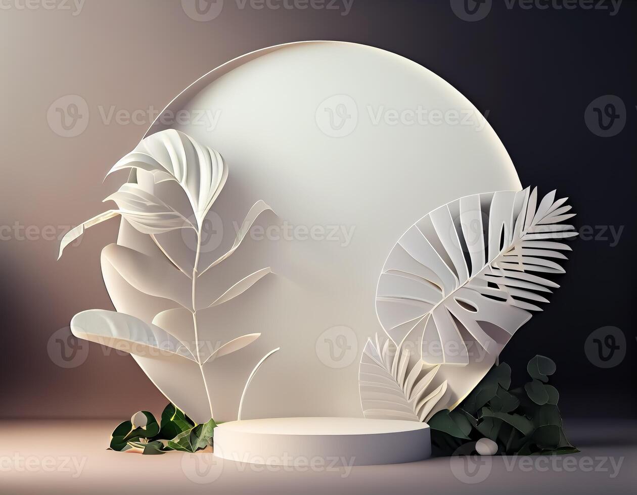 Abstract 3d podium for product presentation with geometric shapes, Empty round podium,Platforms for product presentation with shadows and light background. photo