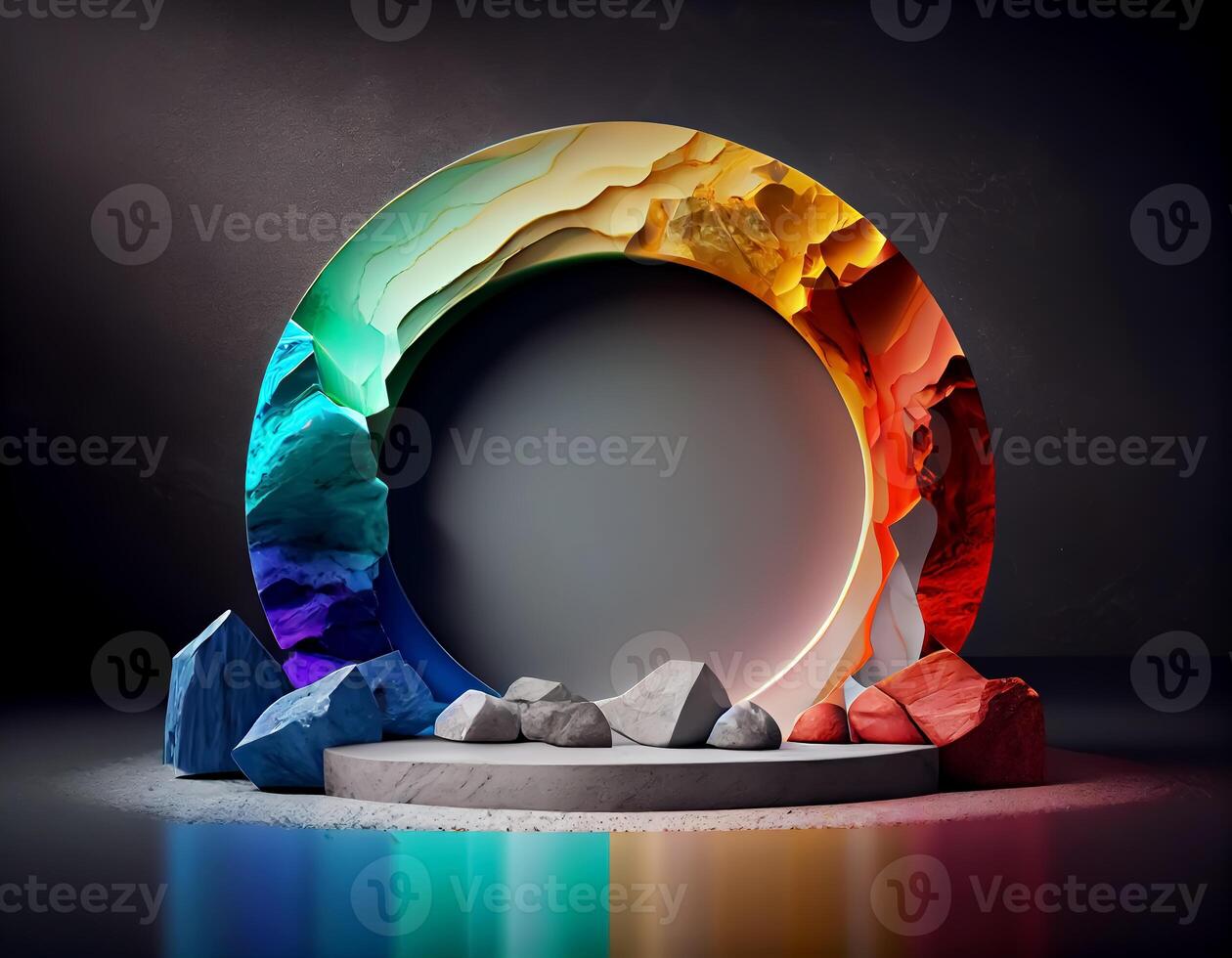Abstract 3d podium for product presentation with geometric shapes, Empty round podium,Platforms for product presentation with shadows and light background. photo