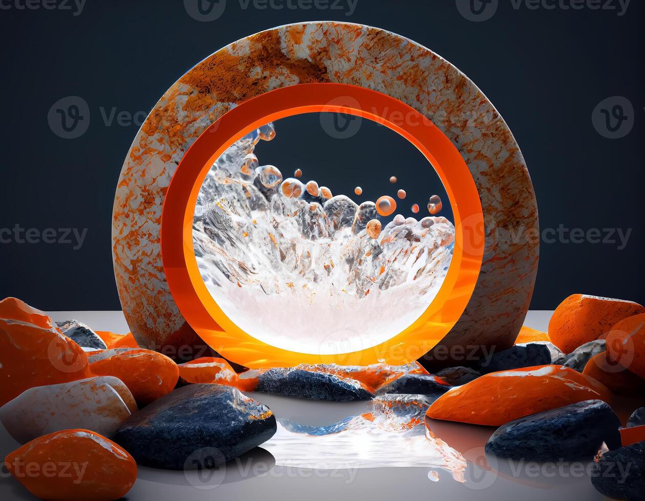 Abstract 3d podium for product presentation with geometric shapes, Empty round podium,Platforms for product presentation show new product background. photo