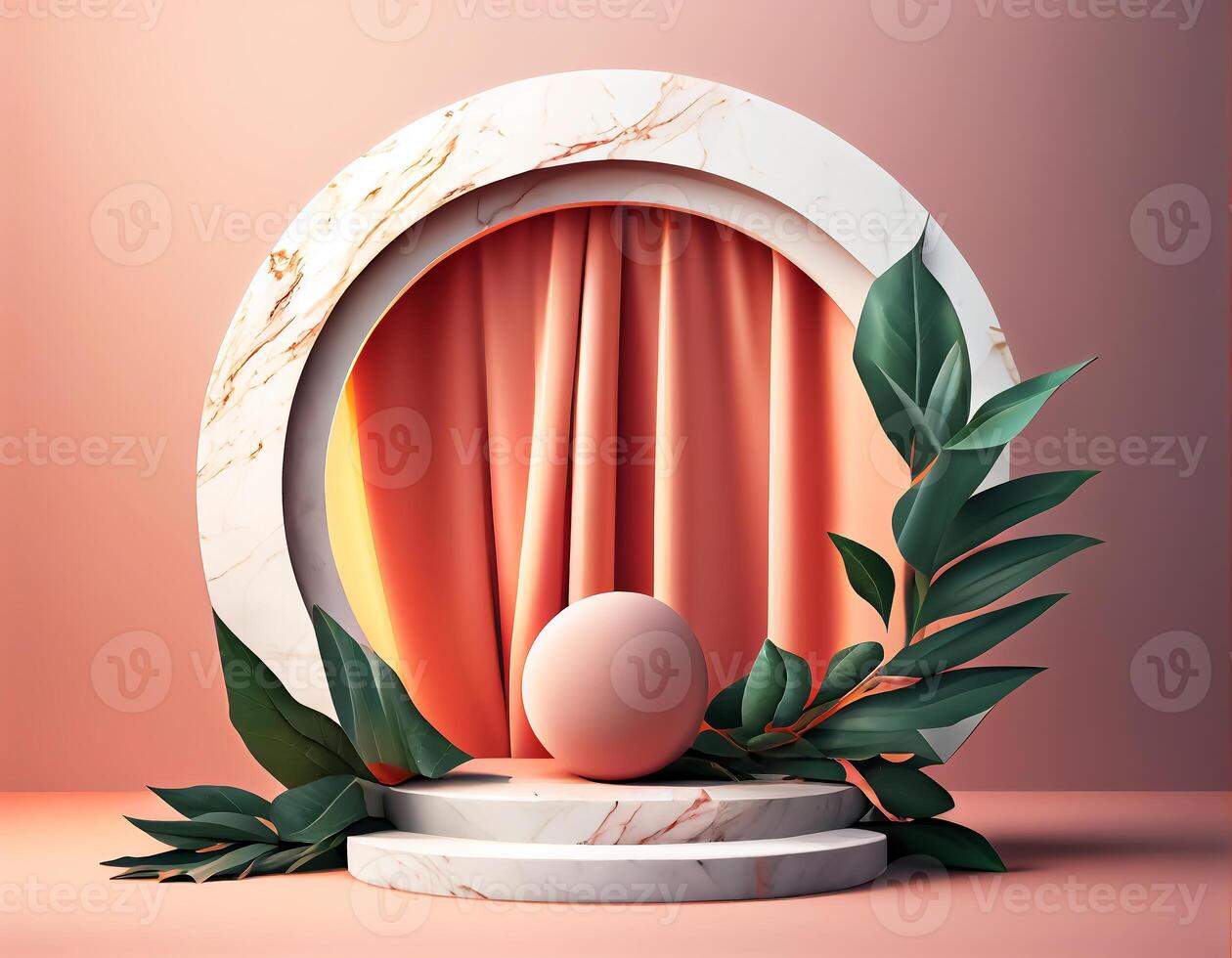 Abstract 3d podium for product presentation with geometric shapes, Empty round podium,Platforms for product presentation show new product background. photo