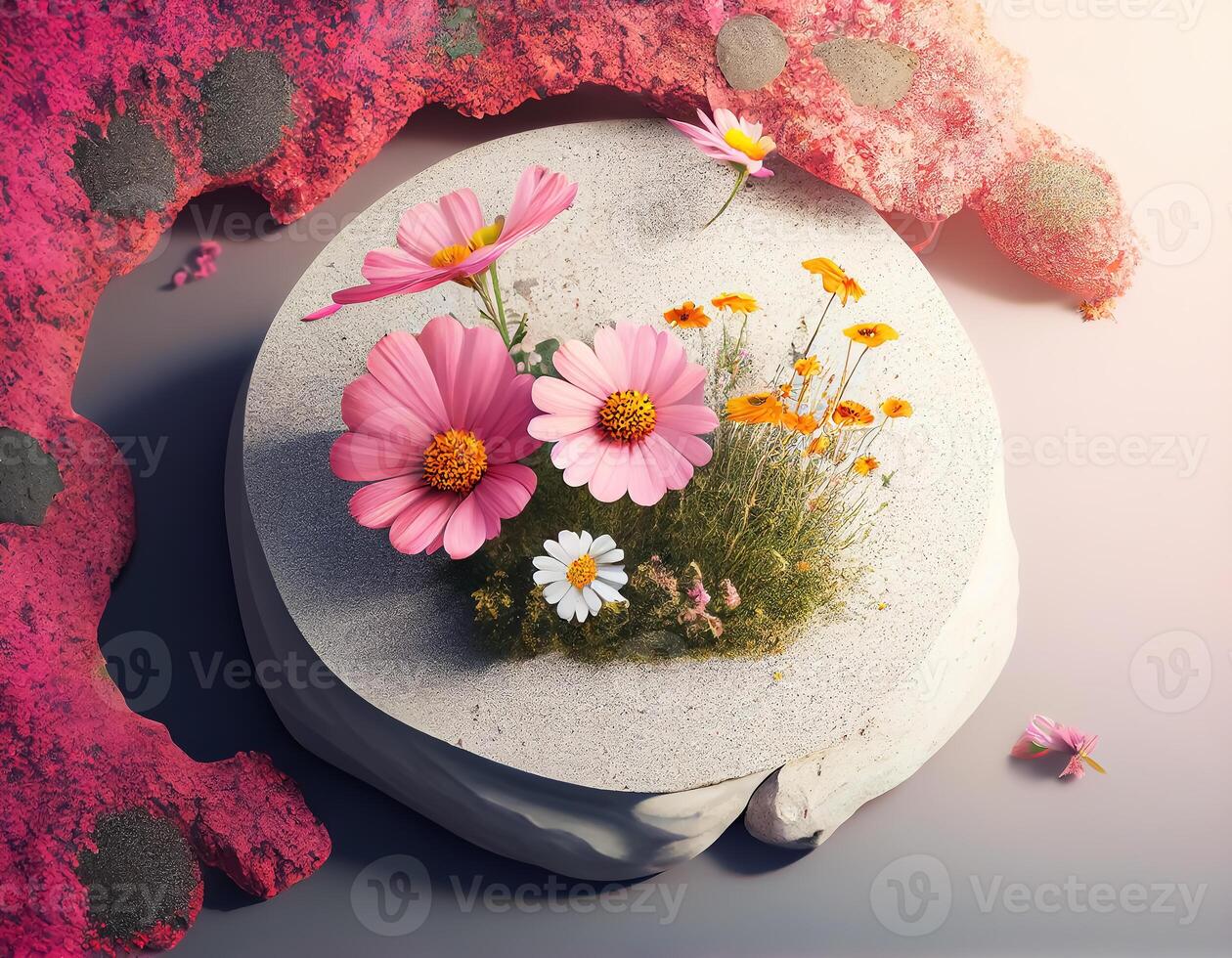 Abstract 3d podium for product presentation with geometric shapes, Empty round podium,Platforms for product presentation show new product background. photo