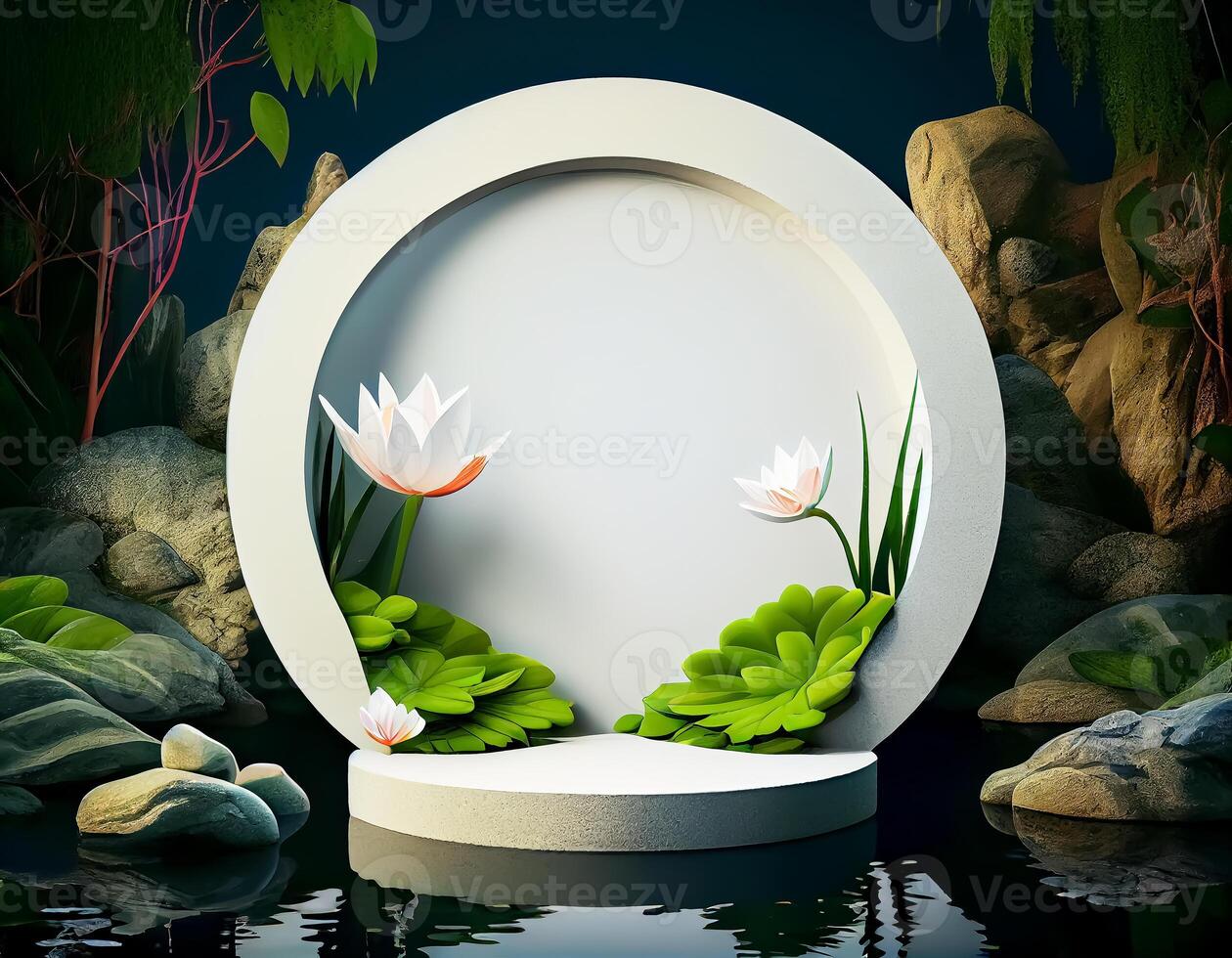 Abstract 3d podium for product presentation with geometric shapes, Empty round podium,Platforms for product presentation show new product background. photo