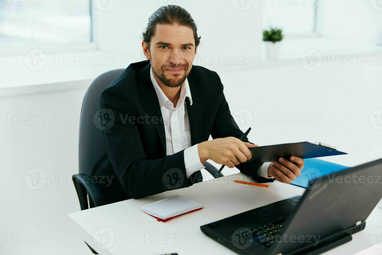 Man emotions work office desk technology photo