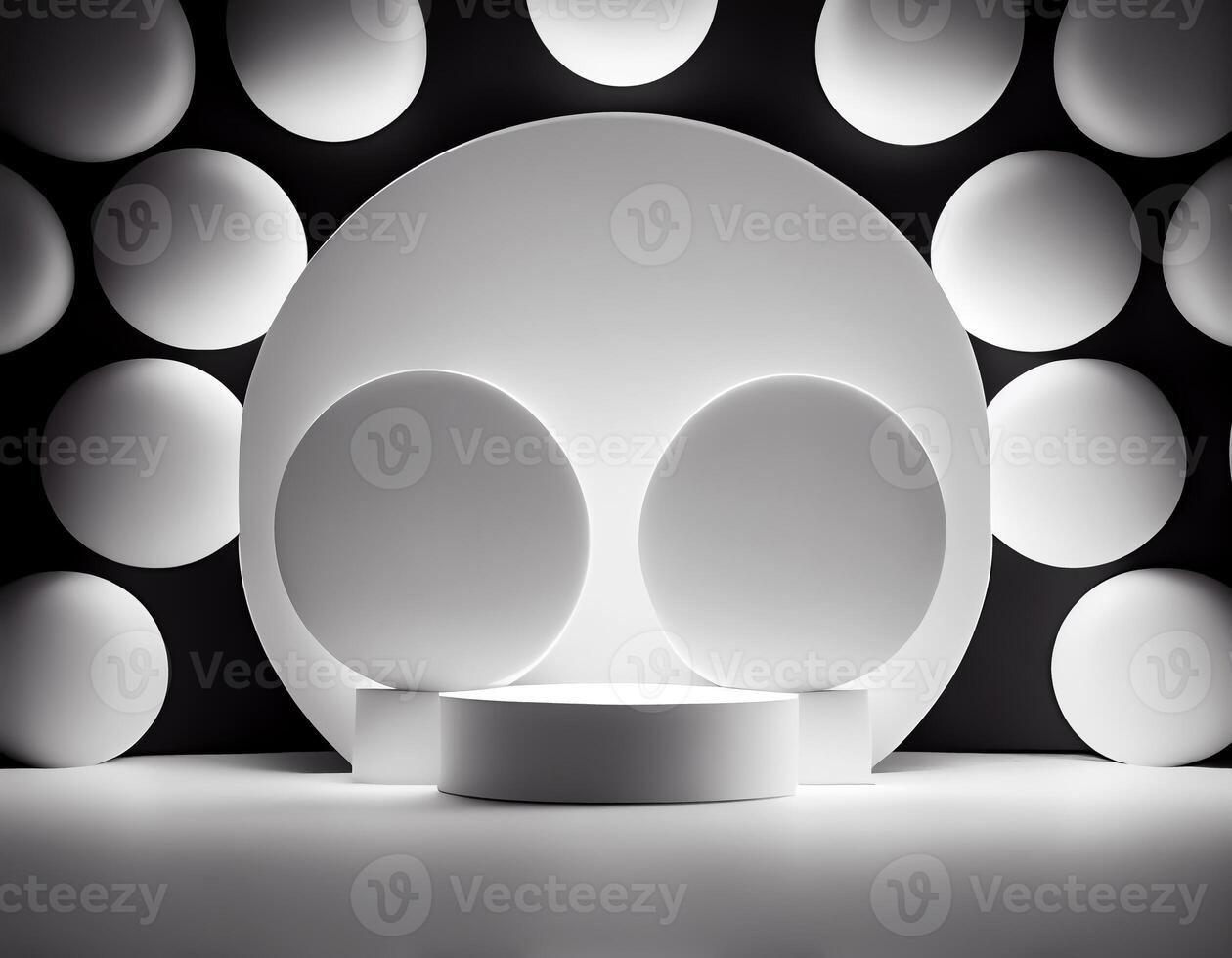 Abstract 3d podium for product presentation with geometric shapes, Empty round podium,Platforms for product presentation with shadows and light background. photo