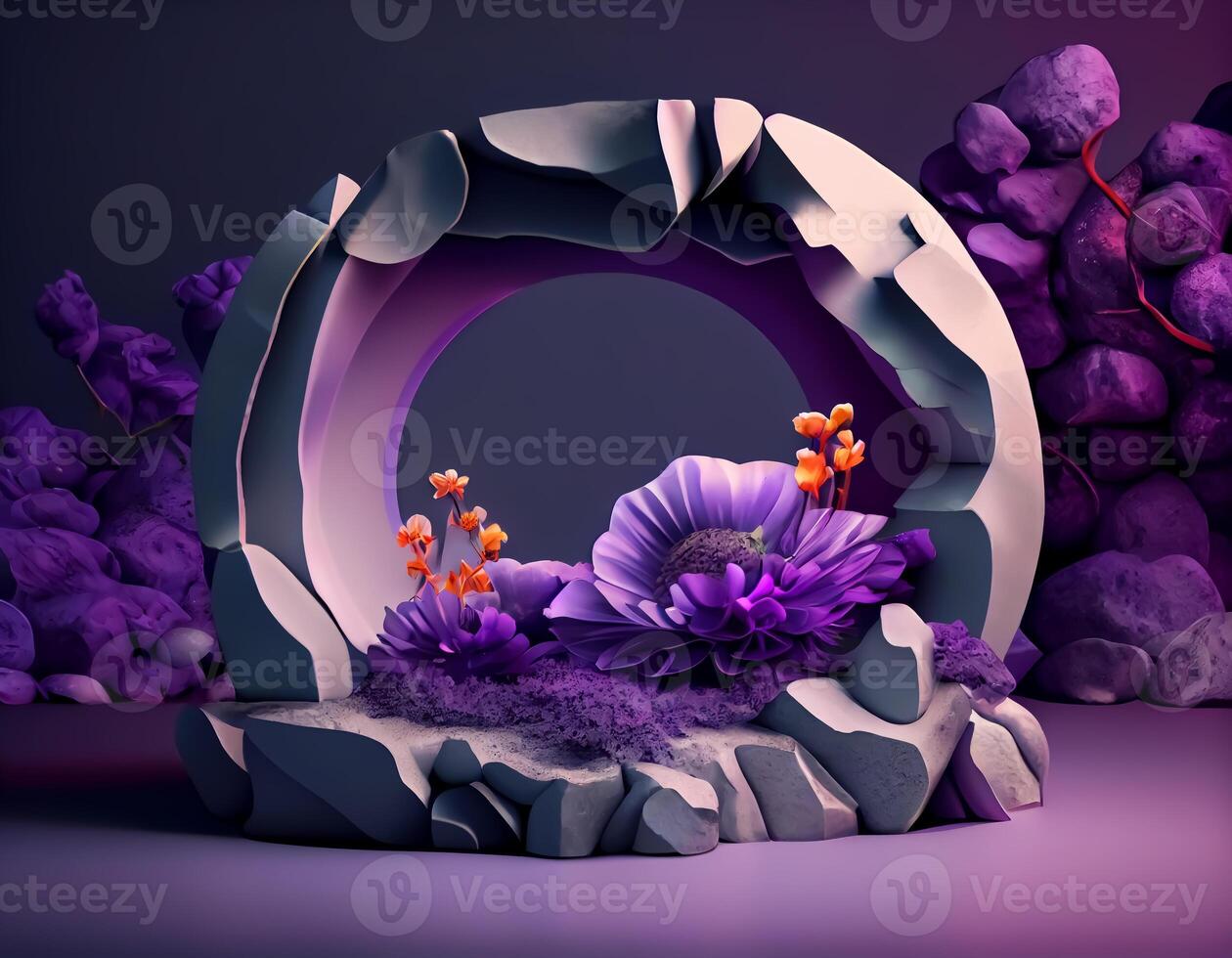 Abstract 3d podium for product presentation with geometric shapes, Empty round podium,Platforms for product presentation with shadows and light background. photo