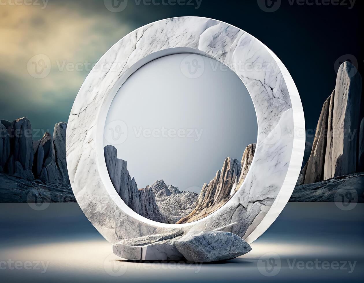 Abstract 3d podium for product presentation with geometric shapes, Empty round podium,Platforms for product presentation show new product background. photo
